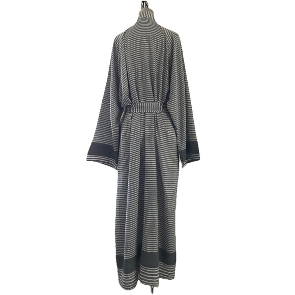 Mullen Design Co Gray Striped Cotton Neutral Mid Length Turkish Cotton Robe - S - Picture 4 of 5